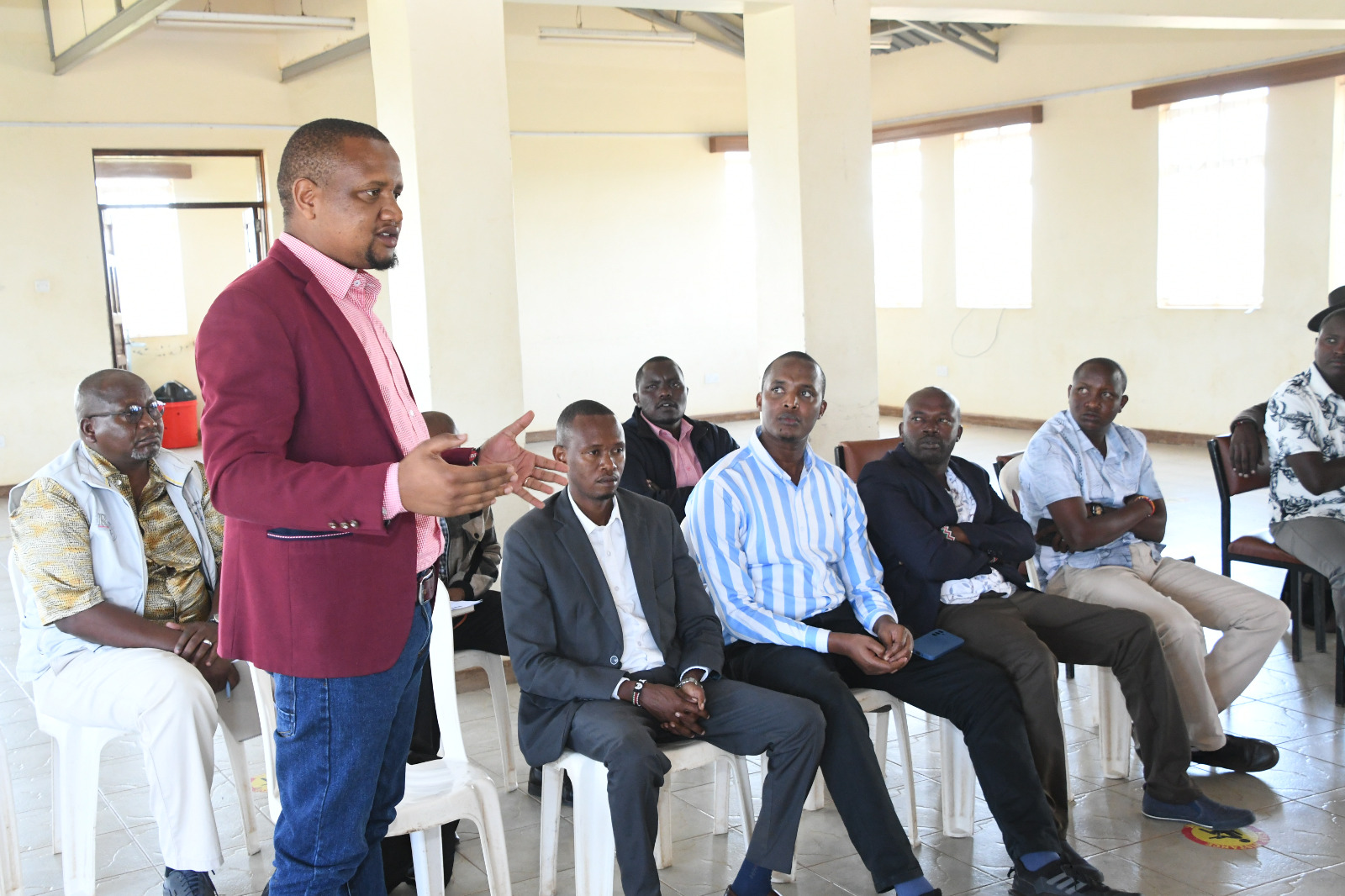 Parashina Lampat from Shompole conservancy in Magadi, Kajiado west sub-county giving his views at Masai Technical Training Institute during a Stakeholder's Engagement session on WCTF inaugural strategic plan on 22nd September 2026. 