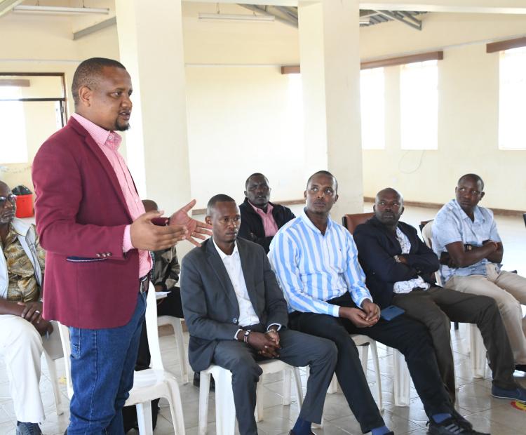 Parashina Lampat from Shompole conservancy in Magadi, Kajiado west sub-county giving his views at Masai Technical Training Institute during a Stakeholder's Engagement session on WCTF inaugural strategic plan on 22nd September 2026. 